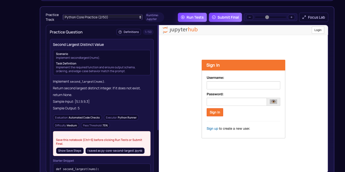 Practice lab with coding challenge and JupyterHub
