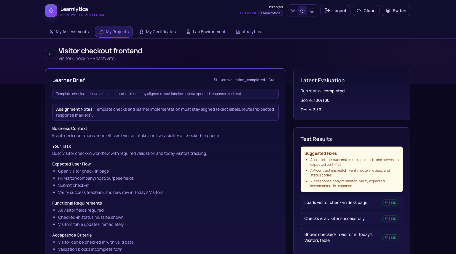 Auto-evaluated project with test results and scoring